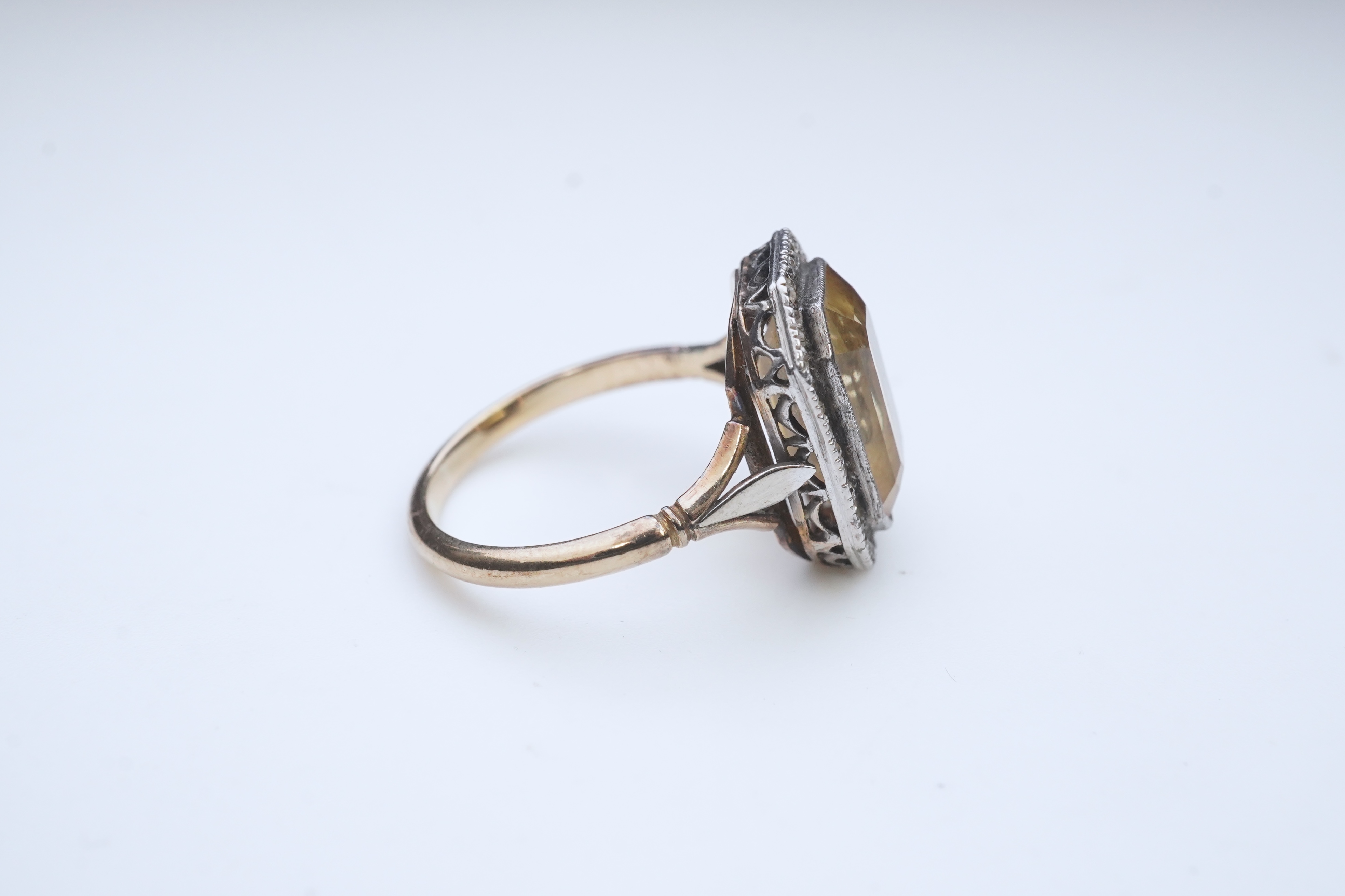 A citrine and diamond ring, early 20th century